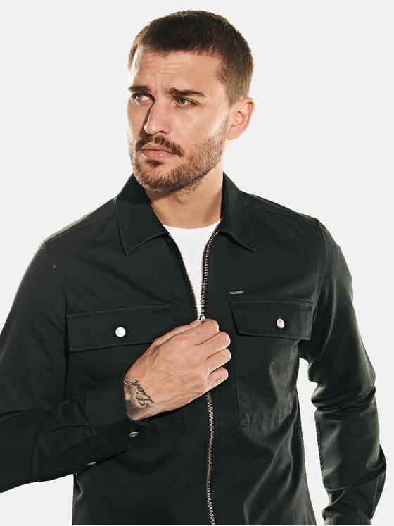 emilio adani Herren Langarm-Hemd im Overshirt-Design Schwarz 31952
