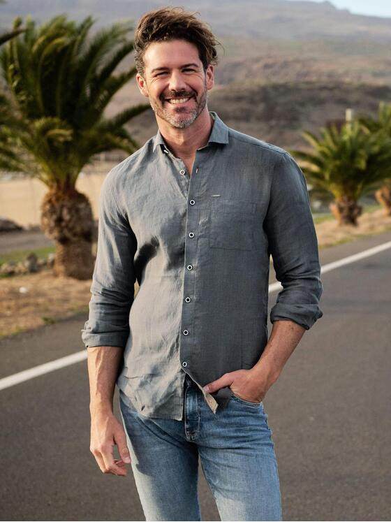 emilio adani Herren Modisches Leinen-Hemd Dunkelgruen 40342