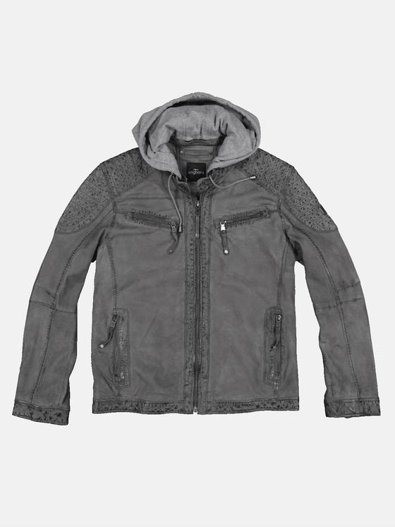 engbers Herren Lederjacke mit Sweat-Kapuze Grau 32591