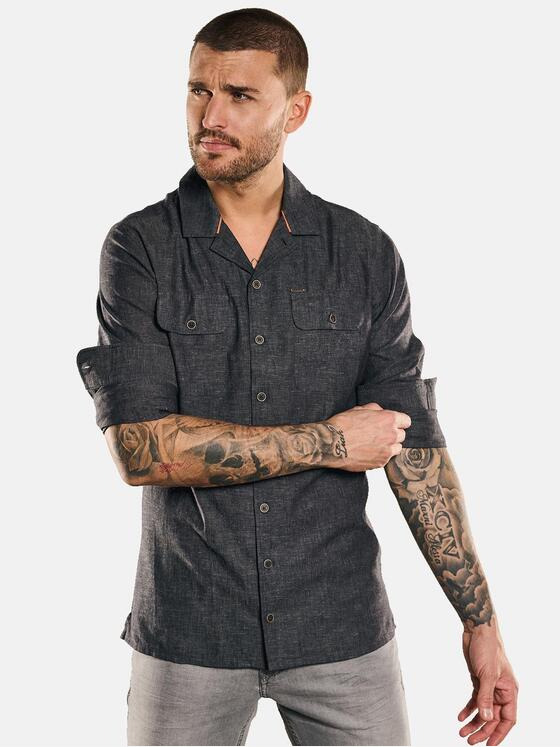 emilio adani Herren Langarm-Hemd mit Leinen-Anteil Grau 33227