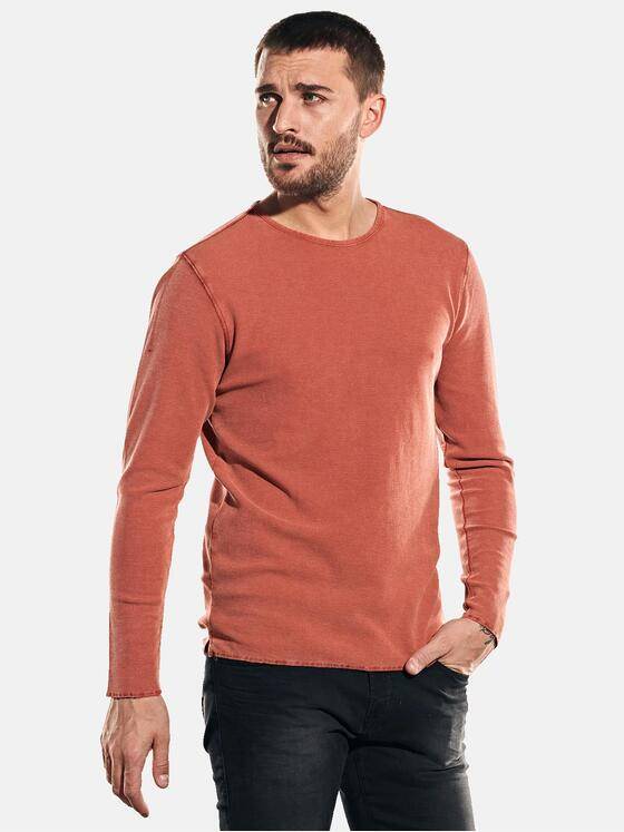 emilio adani Herren Rundhals-Shirt mit feiner Struktur Orange 31927