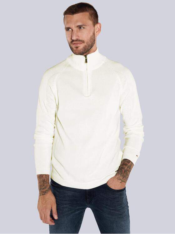 emilio adani Herren Pullover mit Polo-Kragen Weiß 36075