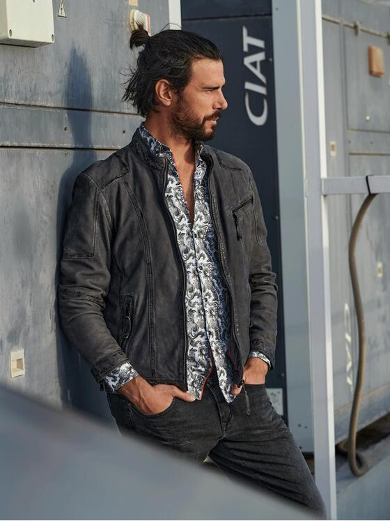 emilio adani Herren Lederjacke in Verloursqualität Grau 32563