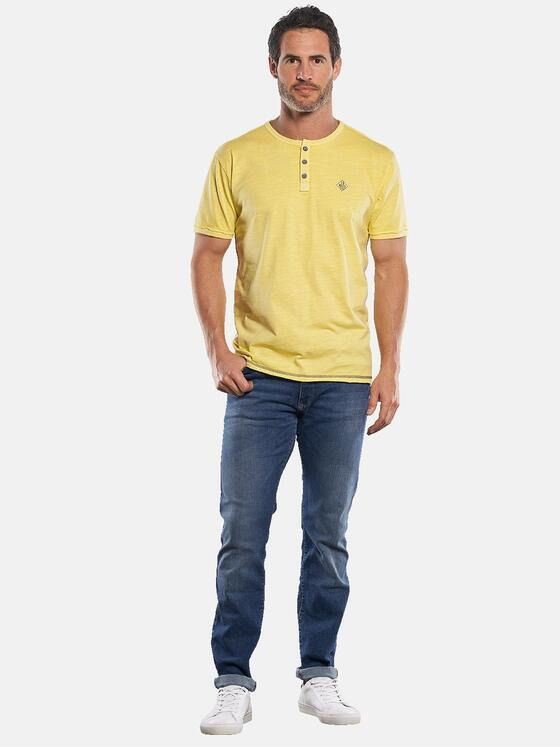 engbers Herren T-Shirt mit Knopfleiste und Kontrastdetails Gelb 29799
