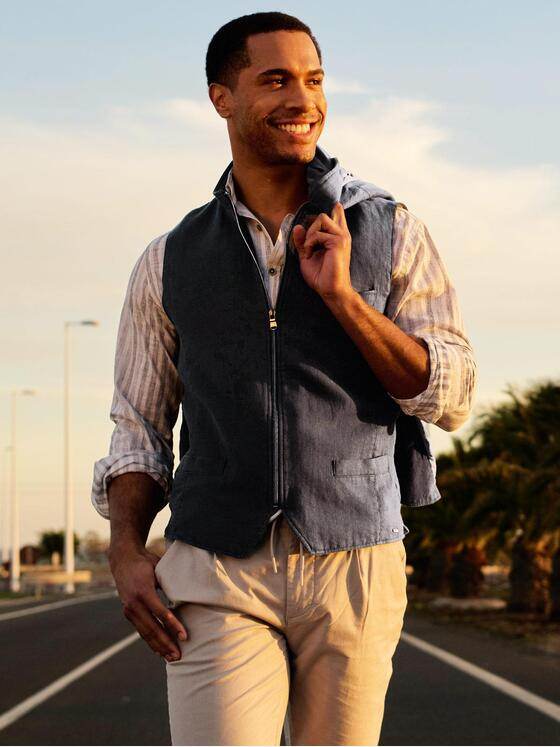 emilio adani Herren Sakko-Weste aus Leinen-Mix Schwarzbraun 40236