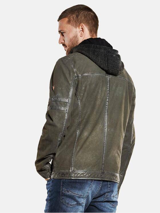 emilio adani Herren Lederjacke mit abnehmbarer Kapuze Grün 33526
