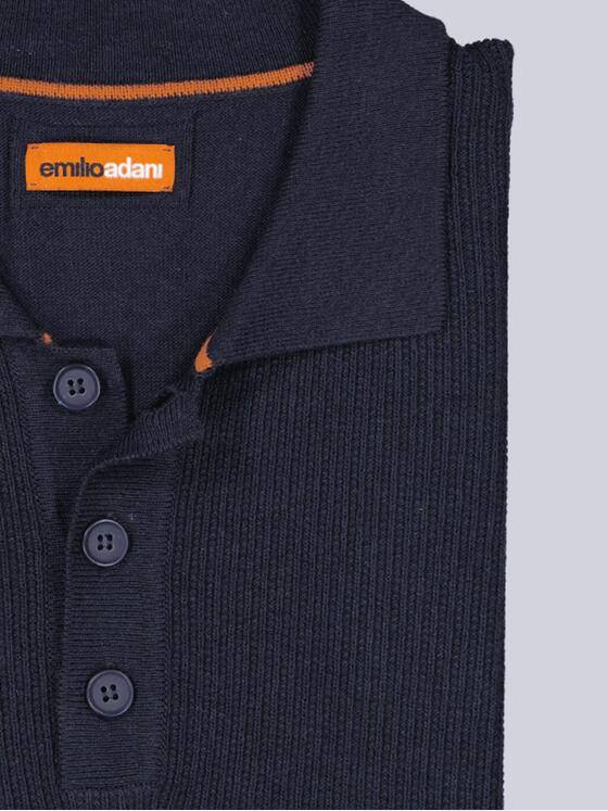 emilio adani Herren Strick Polo-Shirt uni Blau 39336