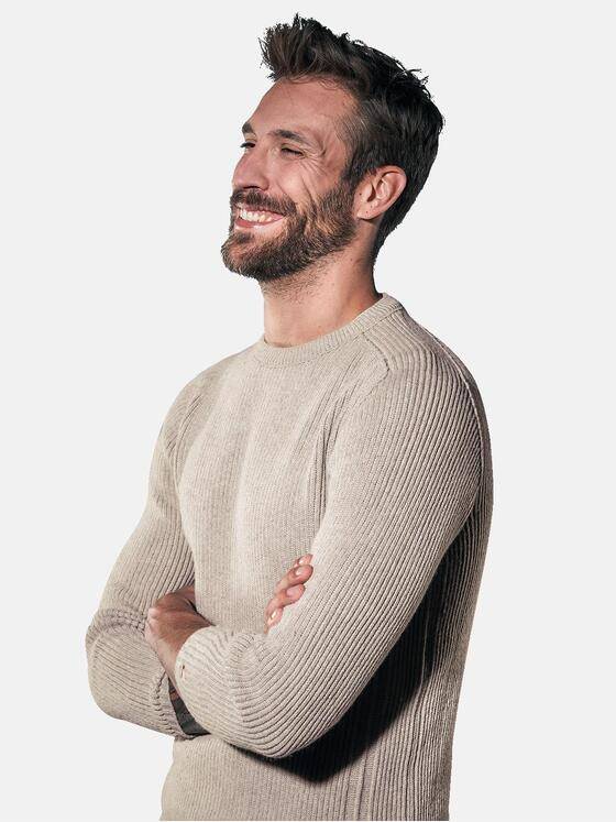 emilio adani Herren Strukturierter Rundhalspullover Beige 30934