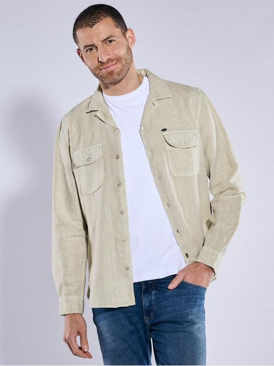 engbers Herren Langarm-Hemd aus Leinen Beige 37020