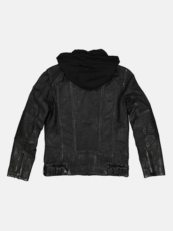 emilio adani Herren Lederjacke mit abnehmbarer Kapuze Schwarz 33304