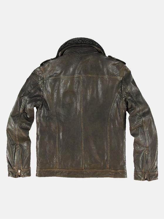 emilio adani Herren Lederjacke mit abnehmbaren Kragen Braun 31876