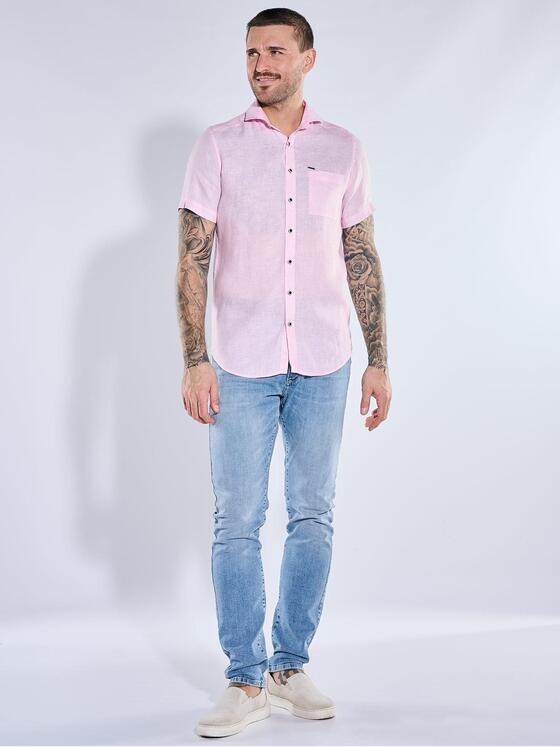 emilio adani Herren Leinen-Kurzarmhemd mit Brusttasche Rosa 40345