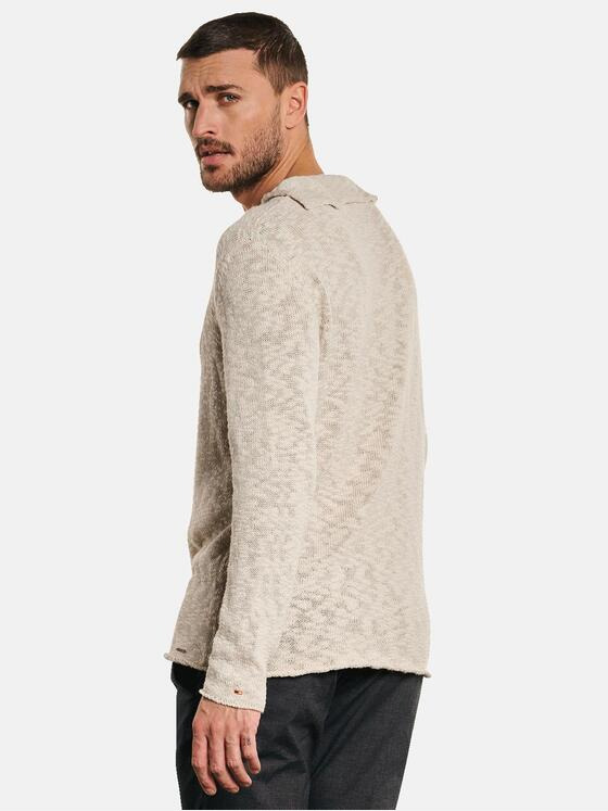 emilio adani Herren Strick-Pullover mit Kragen Beige 32693