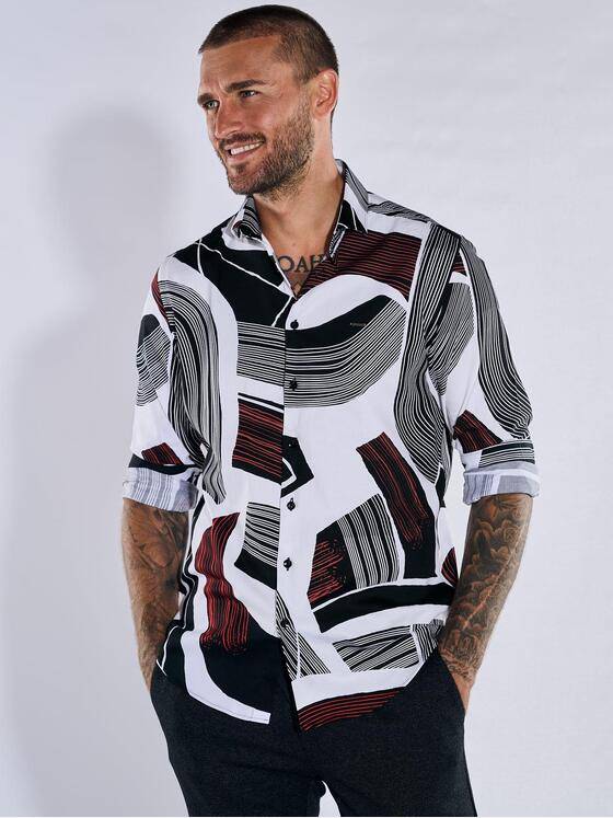 emilio adani Herren Langarm-Hemd gemustert Rot 38003