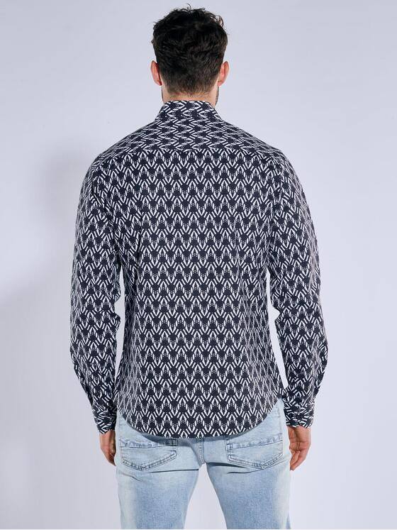 emilio adani Herren Langarm-Hemd gemustert Blau 39160