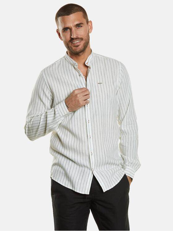 emilio adani Herren Langarm-Hemd mit Leinenanteil Weiß 34852