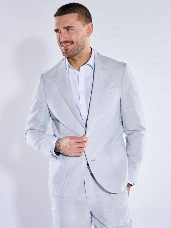 emilio adani Herren Anzug-Sakko aus Leinen-Mix Hellblau 40364