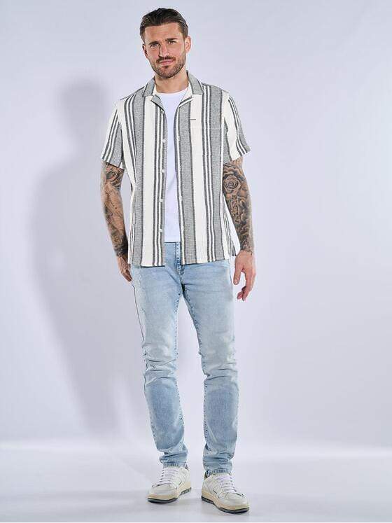 emilio adani Herren Kurzarm-Hemd gestreift Creme 39039