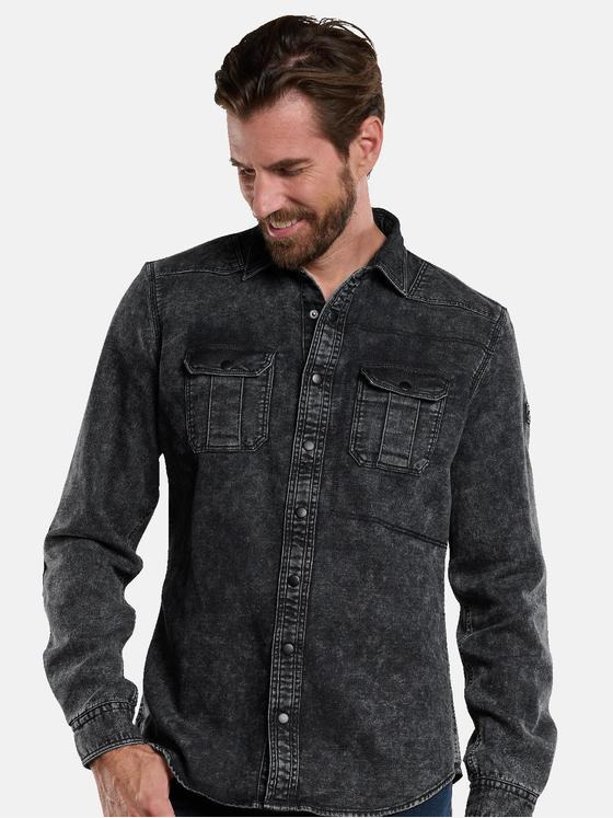 engbers Herren Langarm-Hemd  aus Sweatmaterial Blau 34101