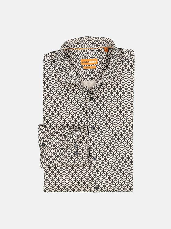 emilio adani Herren Langarm-Hemd gemustert Beige 35317