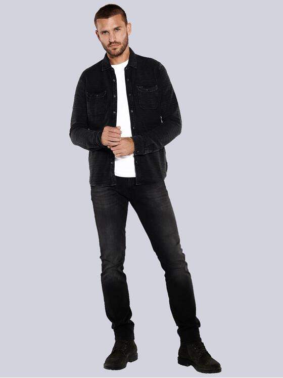 emilio adani Herren Langarm-Shirt mit Polo-Kragen Schwarz 36108