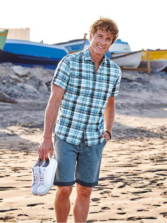 engbers Herren Doppelt gefärbte Shorts mit komfortablem Elasthananteil Cyanblau 29830