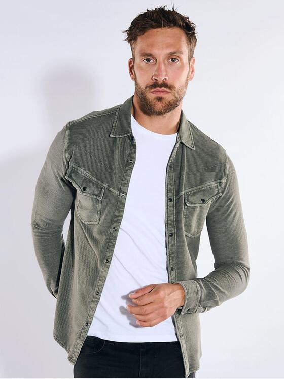 emilio adani Herren Langarm-Shirt mit Polo-Kragen Grün 36801