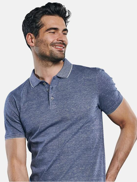 ENGBERS GERMANY Herren Edles Poloshirt im Leinen-Baumwollmix Blau 31445