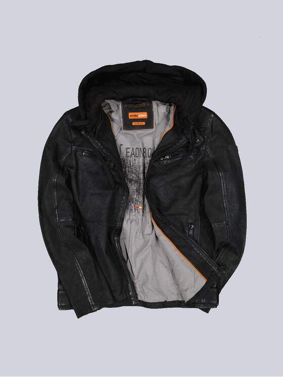 emilio adani Herren Lederjacke slim fit Schwarz 36198
