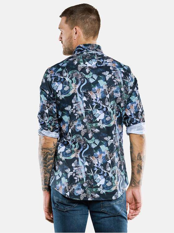 emilio adani Herren Langarm-Hemd mit All-Over-Print Grau 33338