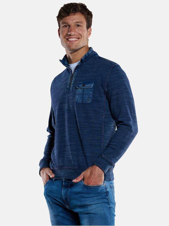 engbers Herren Sweatshirt Troyer-Kragen Indigoblau 33389