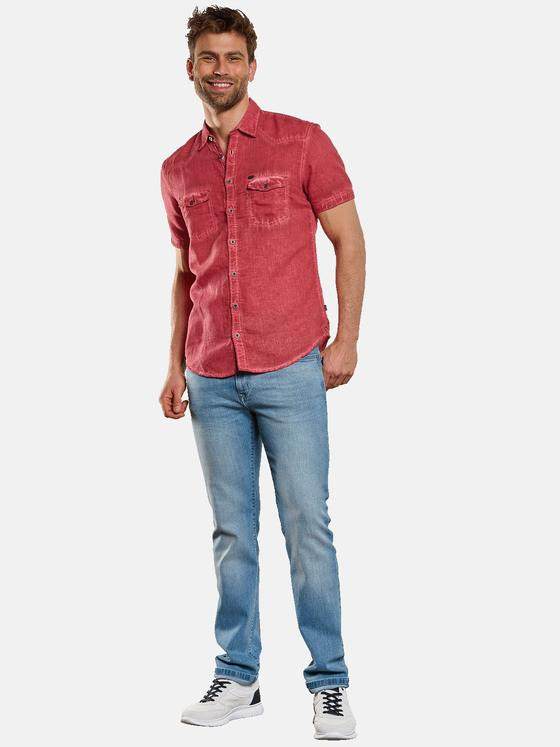 engbers Herren Kurzarm-Hemd mit Leinen-Anteil Feuerrot 33005