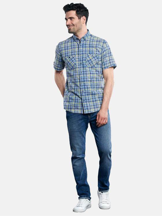 engbers Herren Halbarmhemd im Karodesign Zitronengelb 31042