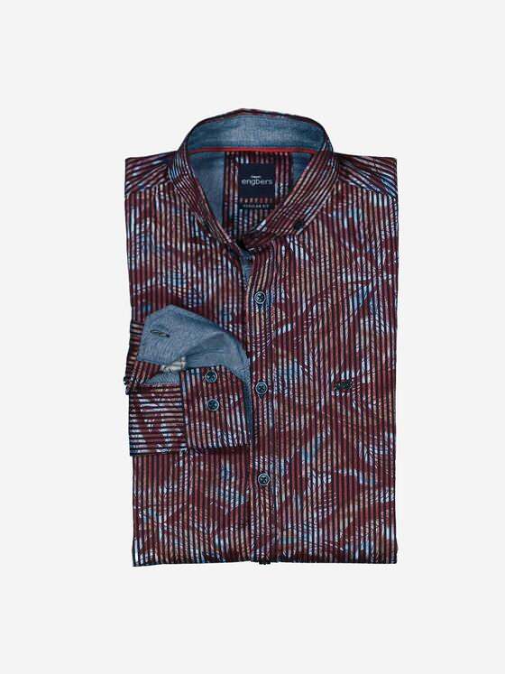 engbers Herren Langarm-Hemd gemustert Rot 38012