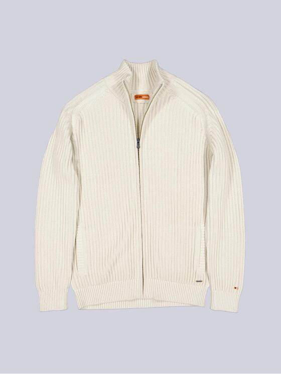 emilio adani Herren Strickjacke mit Rippstruktur Creme 39177