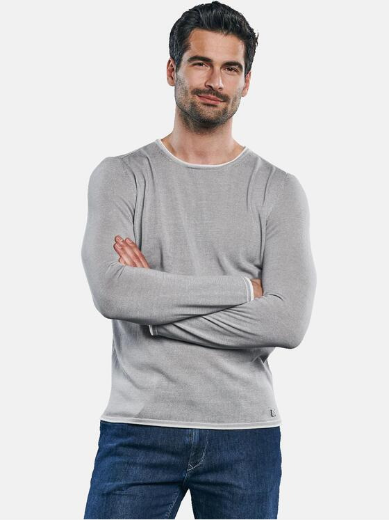 ENGBERS GERMANY Herren Leichter Rundhalspullover mit Rollkantendesign. Silbergrau 31519