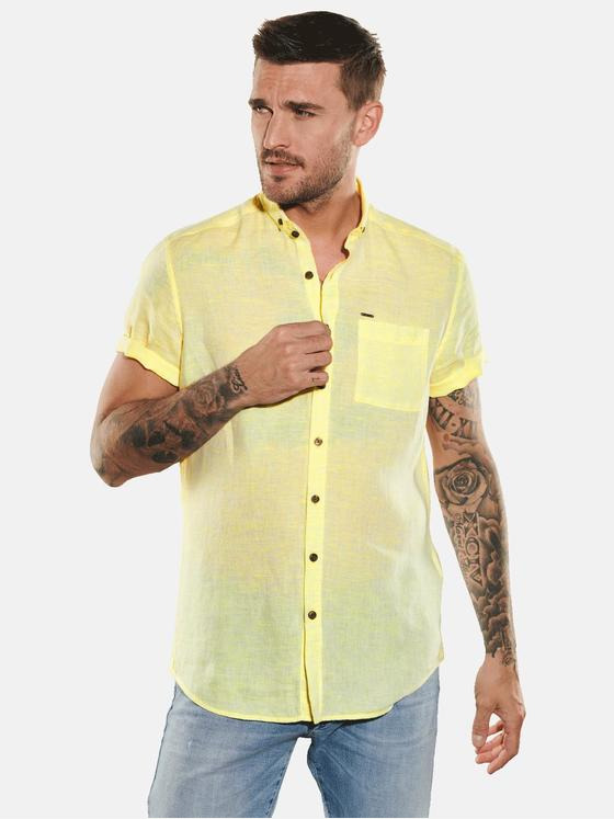 emilio adani Herren Kurzarm-Hemd uni Gelb 35049