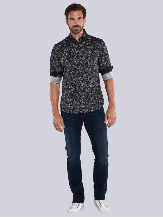 ENGBERS GERMANY Herren Langarm-Hemd gemustert Schwarz 35277
