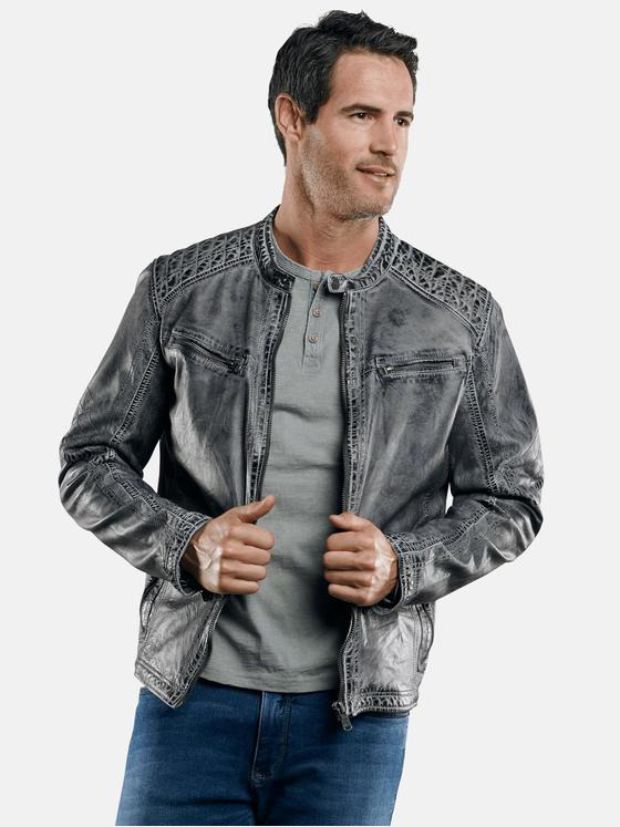 engbers Herren Rustikale Lederjacke Dunkelgrau 29089