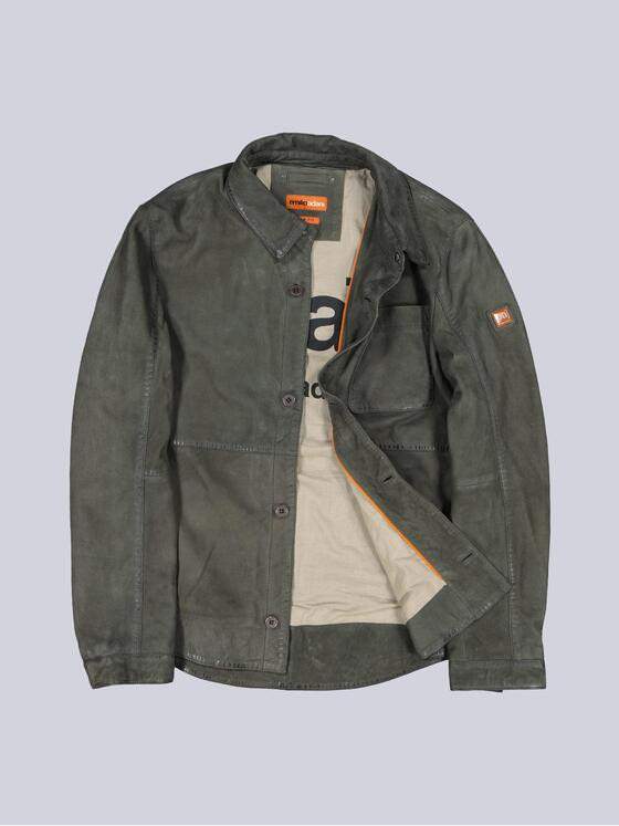 emilio adani Herren Lederjacke in Hemd-Optik Grün 38418
