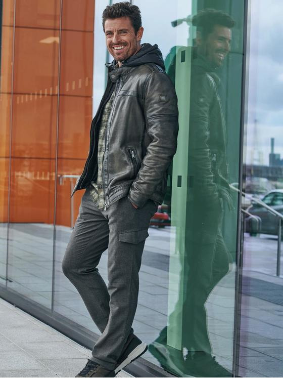 engbers Herren Lederjacke mit abnehmbarer Kapuze Grün 33545