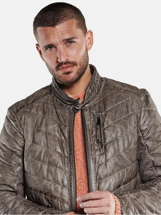 emilio adani Herren Lederjacke mit Steppung Braun 33525