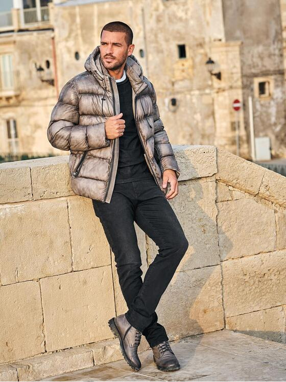 emilio adani Herren Lederjacke regular Grau 35433