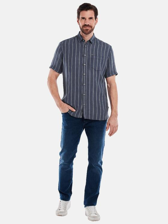 engbers Herren Kurzarm-Hemd aus Leinen Blau 35073
