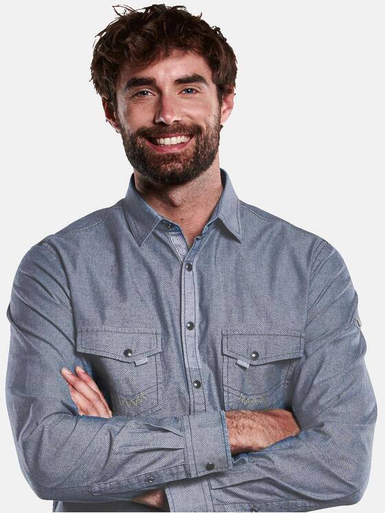 engbers Herren Langarm-Hemd speziell gewaschen Indigoblau 33465