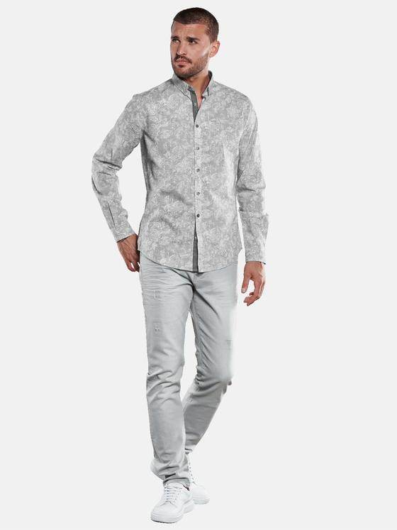 emilio adani Herren Langarm-Hemd mit floralem All-Over-Print Grau 33474