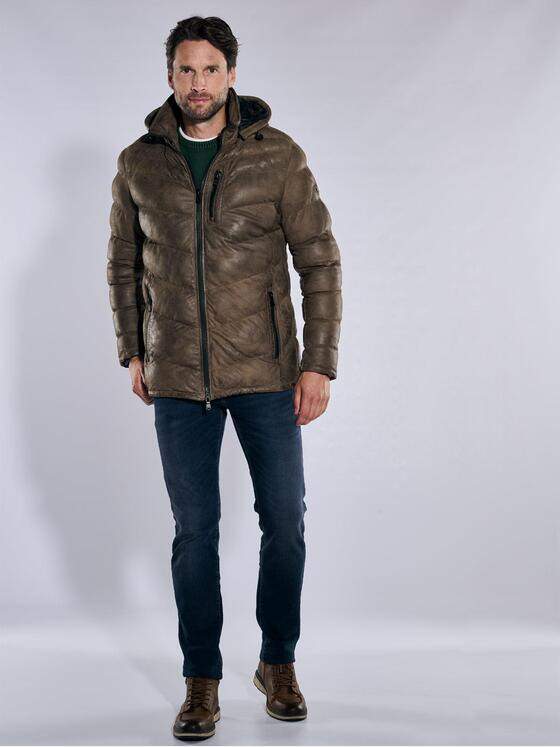 engbers Herren Lederjacke mit Kapuze Dunkelbraun 37421
