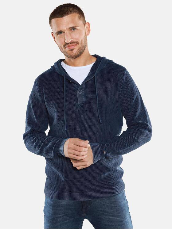 emilio adani Herren Strickpullover mit Kapuze Blau 33385