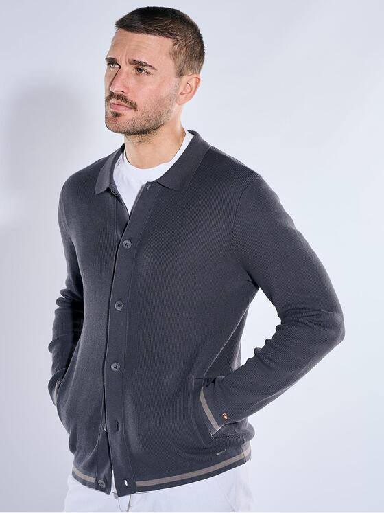 emilio adani Herren Strickjacke mit Kragen Dunkelgrau 40688