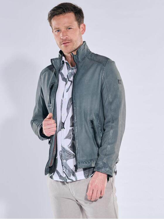 engbers Herren Lederjacke mit langem Stehkragen Hellblau 40224